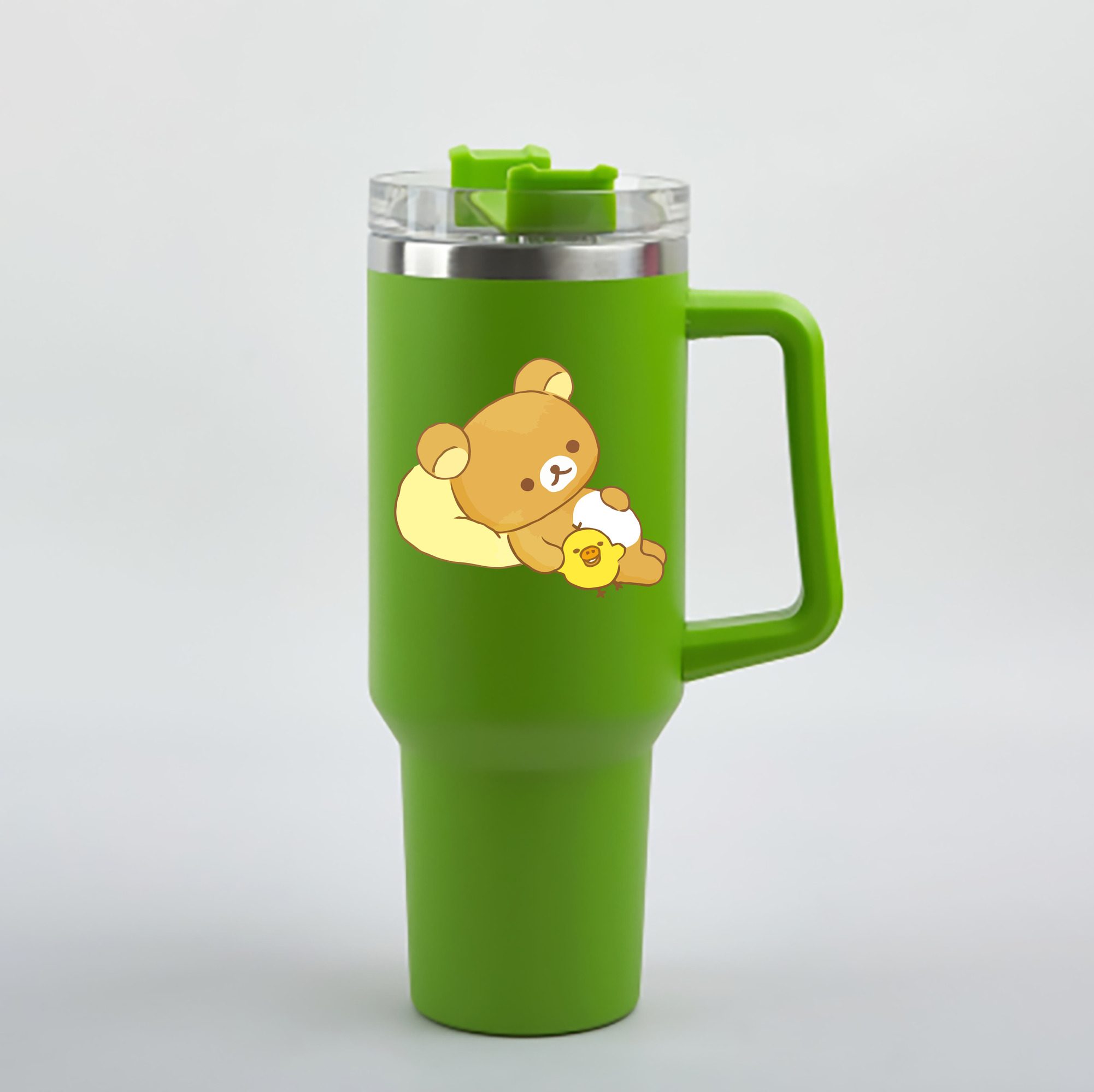 （画像用） リラックマ リラックマ キイロイトリ Rilakkuma Korilakkuma Kiiroitori 1200mL車用タンブラー - クリスタルステッカー（プラスチックストロー付き）